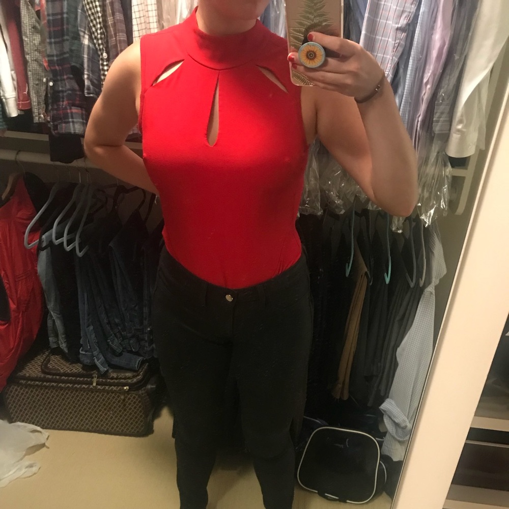 Red High Neck Bodysuit